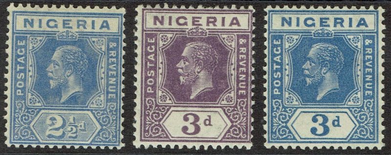 NIGERIA 1921 KGV 21/2D 3D BLUE 3D PURPLE WMK MULTI SCRIPT CA