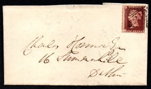 1857 EL to Dublin with 1855 1d brown red LC perf. 14, rare Dublin Signet Ring