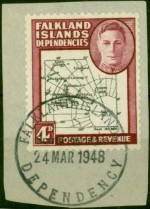 Falkland Island Dep 1946 4d Black & Claret SGG5a 'Gap in 80th Parallel' V.F.U...