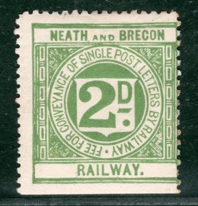 GB Wales RAILWAY QV Letter Stamp 2d NEATH & BRECON (1897) Mint MM WHITE105