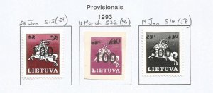 LITHUANIA - 1993 - Provisional o/ps -  Perf & Imperf 3v Set - M L H