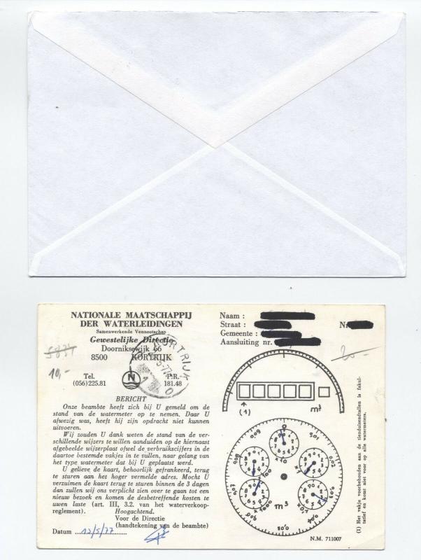 Pair of Belgium covers - postage due on water meter card, frama stamps [L.98]