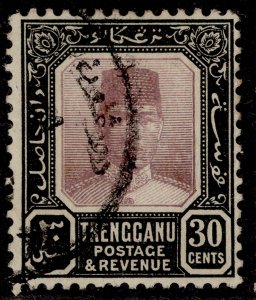 MALAYSIA - Trengganu GV SG39, 30c dull purple & black, FINE USED.