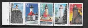 #2969-73a MNH 32¢ Lighthouses Booklet Pane/5