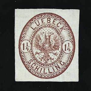 [SOLD] GERMAN STATE LUBECK STAMP 1864 COAT OF ARMS SC #13 MNH FX 