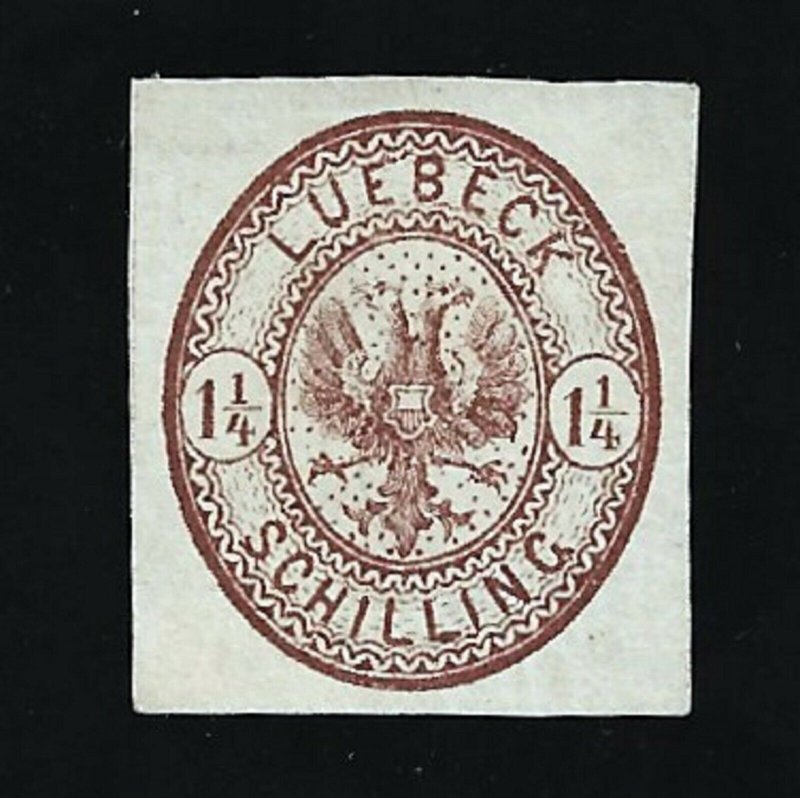 [SOLD] GERMAN STATE LUBECK STAMP 1864 COAT OF ARMS SC #13 MNH FX 