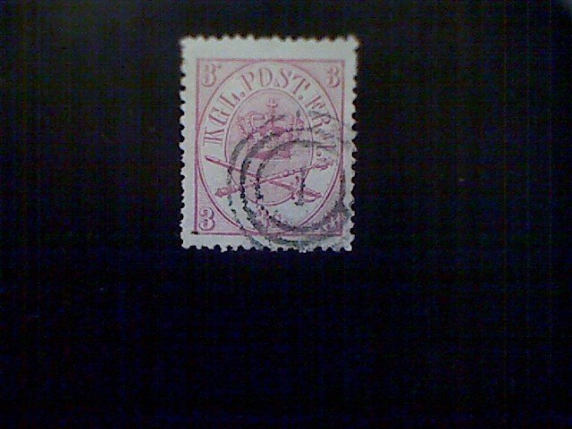 Stamps, Denmark, Scott#12, used(o), 1865, Royal Emblem, 3 skillings, red violet