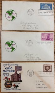 US #1018, 1027, 1029 First Day Covers 1953-54 [CVR338]