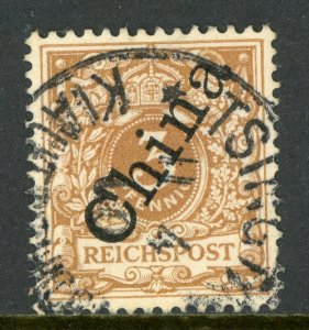 China 1898 Germany 3 Pfenning Yellow Brown Sc #1a VFU E677