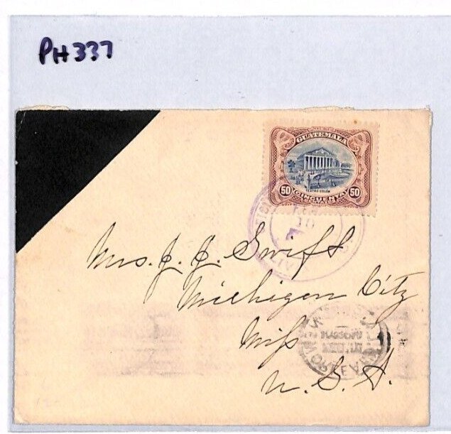 GUATEMALA Unusual MOURNING 50c Cover 1908 Michigan USA {samwells-covers}PH337