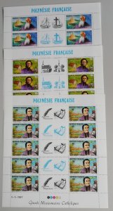 Fr. Polynesia Catholic Missionaries Ships Church 3v Sheets 1987 MNH SG#521-523