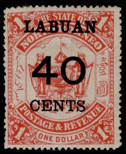 NORTH BORNEO - Labuan QV SG79, 40c on $1 scarlet, M MINT. Cat £55.