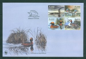 Aland. 2013 FDC.  4-Block. WWF. Eur. Nature Wild Ducks. Sc.#340