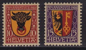 Switzerland 1918 Semi-Postals. Scott B10-B11 Shields of Cantons Uri+Geneva XF/NH