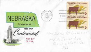 1967 FDC, #1328, 5c Nebraska Centennial, Fluegel Covers