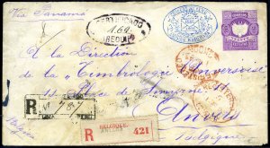 Peru, 1886 20c violet postal stationery cover sent registered from Arequipa t...