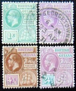 BRITISH GUIANA 1913 1c,2c,4c,24c KG V Used WATERMARK : MULTIPLE CROWN & CA