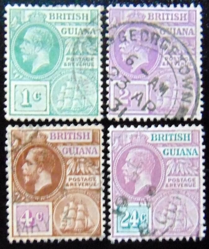 BRITISH GUIANA 1913 1c,2c,4c,24c KG V Used WATERMARK : MULTIPLE CROWN & CA