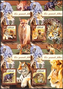 Djibouti 2016 Animals Wild Big Cats Tigers Lions 4 S/S Deluxe MNH