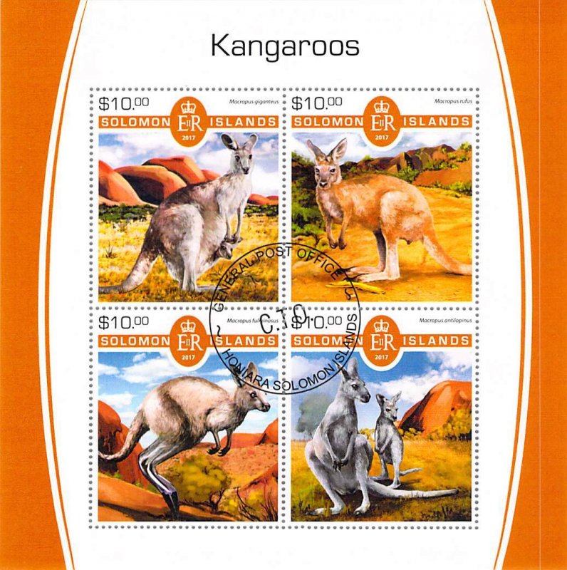 Solomon Islands 2017 CTO Sheet  Kangaroos animals 4 values (TS0012)