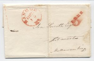 1847 Bangor ME stampless folded letter 5 and free rate markings [h.4391]