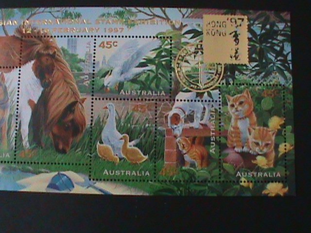 ​AUSTRALIA-SC#1563h-HONG KONG97 11TH ASIAN STAMP SHOW-LOVELY PETS MNH S/S