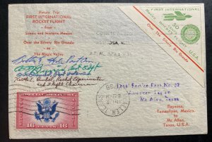 1936 Reynosa Tamps Mexico First Rocket Flight Mail cover To McAllen USA Signed B