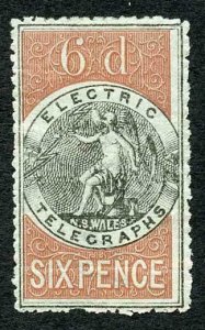 New South Wales SGT3 1871 Telegraph 6d black and Indian red