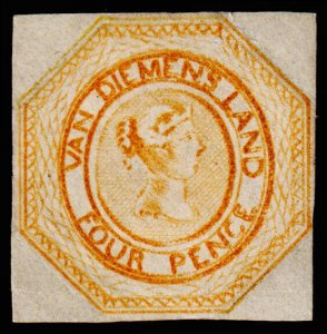 Tasmania Scott 2b Orange, Blurred Impression (1855) Mint H OG VF, CV $7000.00 M