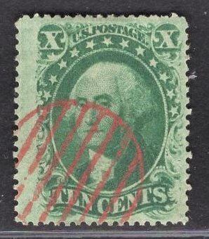 US Stamp#35 10c Green Washington Type V USED SCV $ $55.00 