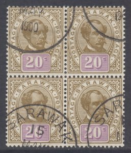 Sarawak Scott 44 - SG44, 1899 Postage 20c Block of 4 used