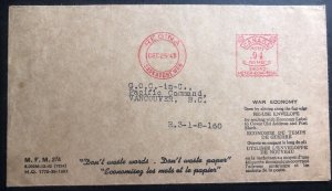 1943 Regina Canada Meter Cancel Military District 12 cover To Vancouver