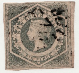 1854 New South Wales - Sc# 27 - 6p - Queen Victoria  -- Used Fine - cv$125