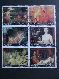 FUJEIRA-1971 FAMOUS NUDE ARTS PAINTING CTO BLOCK VF  WE SHIP TO WORLDWIDE