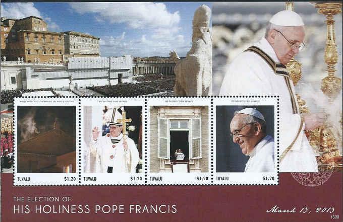 Tuvalu - Pope Francis - 4 Stamp Sheet - TUV1308