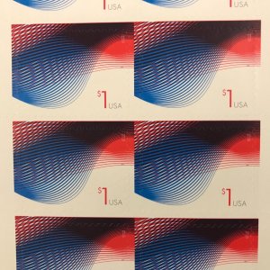 4953    $1.00 Patriotic Waves    MNH  FV $10.00  sheet of 10   Issued in 2015