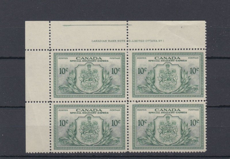 E11 Special Delivery plate block #1 UL VF MNH Cat $33 Canada lt bend in margin