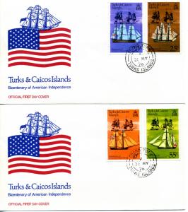 1976 Turks & Caicos Islands Scott 311-314 American Independence FDC Ship Sail