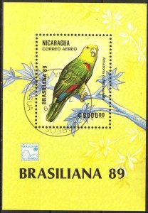 Nicaragua 1989 Birds Parrots BRASILIANA ' 89 S/S Used / CTO
