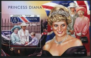 SOLOMON ISLANDS 2015 PRINCESS DIANA WITH QE II & WILLIAM SOUVENIR SHEET IMPERF