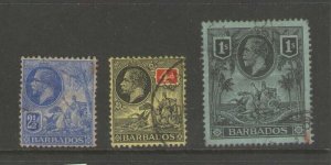 Barbados 1912 KGV Sc 120,122,124 FU