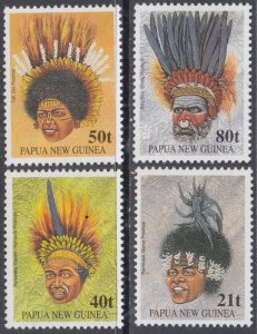 PAPUA NEW GUINEA Sc # 778-81 CPL MNH SET of 4 - TRADITIONAL HEADDRESSES