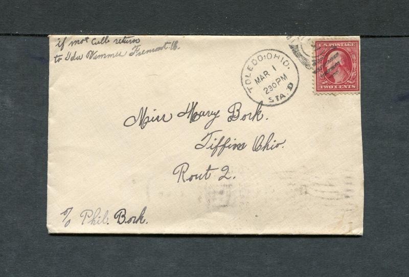 Postal History - Toledo Station OH 1910 Black Numeral Duplex Cancel Cover B0533