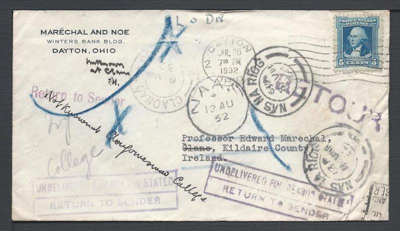 Scott #710, Dayton, OH to Ireland, Usages to Foreign Dest...