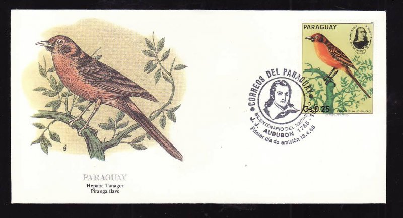 Flora & Fauna of the World #192a-Paraguay-Birds-Hepatic Tanager-FDC with  single