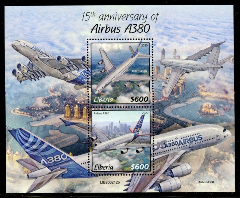 LIBERIA  2020 15th ANNIVERSARY OF AIRBUS A380  SOUVENIR SHEET MINT NH