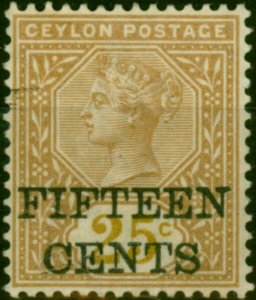 Ceylon 1891 15c on 25c Yellow-Brown SG239Var 'Value in Yellow' Fine MM