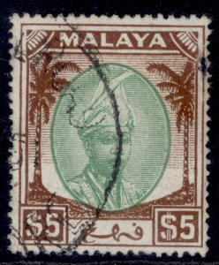 MALAYSIA - Pahang GVI SG73, $5 green & brown, FINE USED. Cat £120.