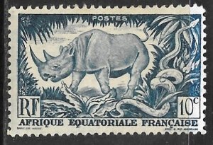 French Equatorial Africa 166: 10c Rhinoceros, Rock Python, MH, F-VF