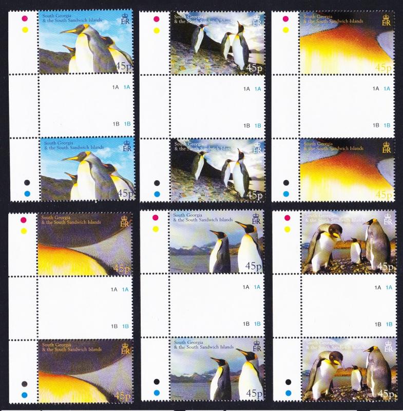 South Georgia Penguins 6v Gutter Pairs with left margins SG#411/16